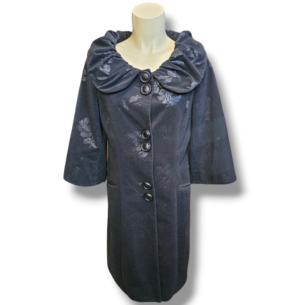 Jak & Rae Floral Pea Coat with 3/4 sleeves, pockets and unique neckline. 6